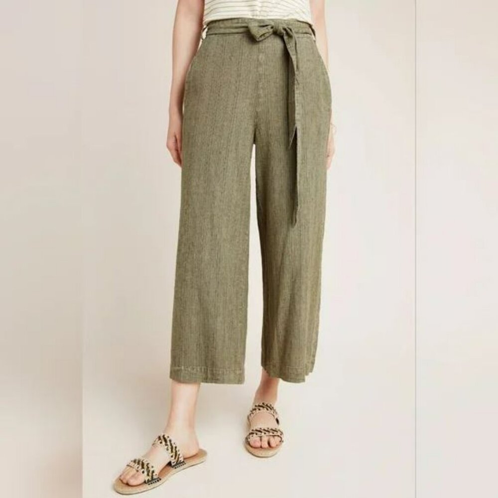 Anthropologie | Overdyed Cotton-Linen Blend Cropped Wide Leg Pants | Size XL